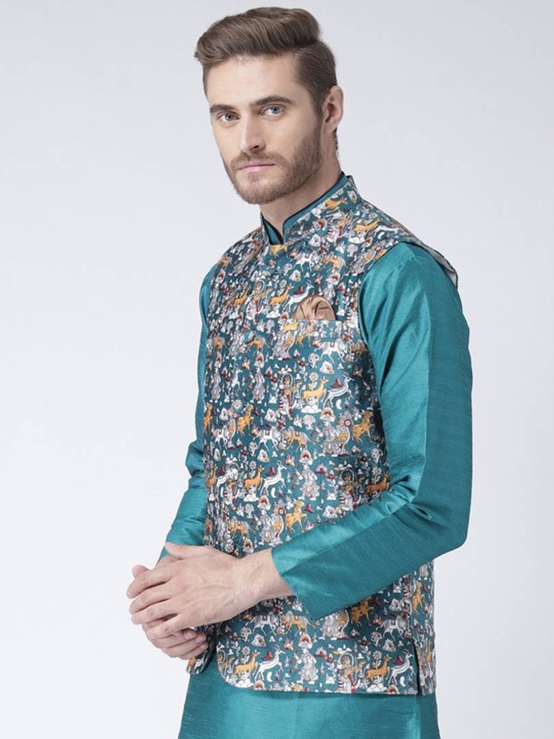 Men's Multicoloured 
Cotton Blend
 Printed Nehru Jackets